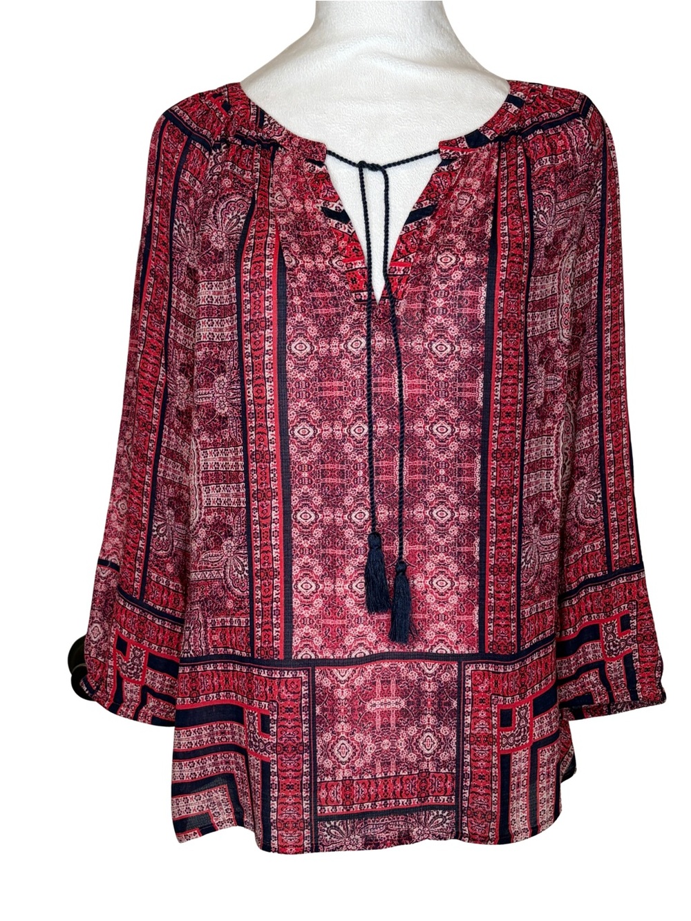 Lucky Brand Women’s Red Paisley Boho Flowy Blouse